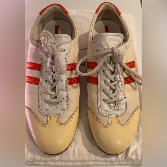 Ladies Prada Vintage White & Coral Distressed Sneaker w Dust Bag - HOST PICK - Picture 6 of 16